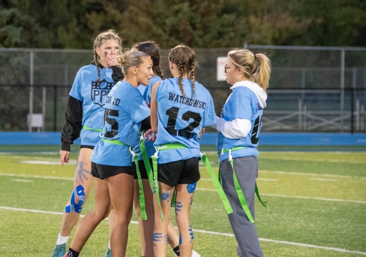 Quick post play conversation between seniors Bailee Shankie and McKenna Richard