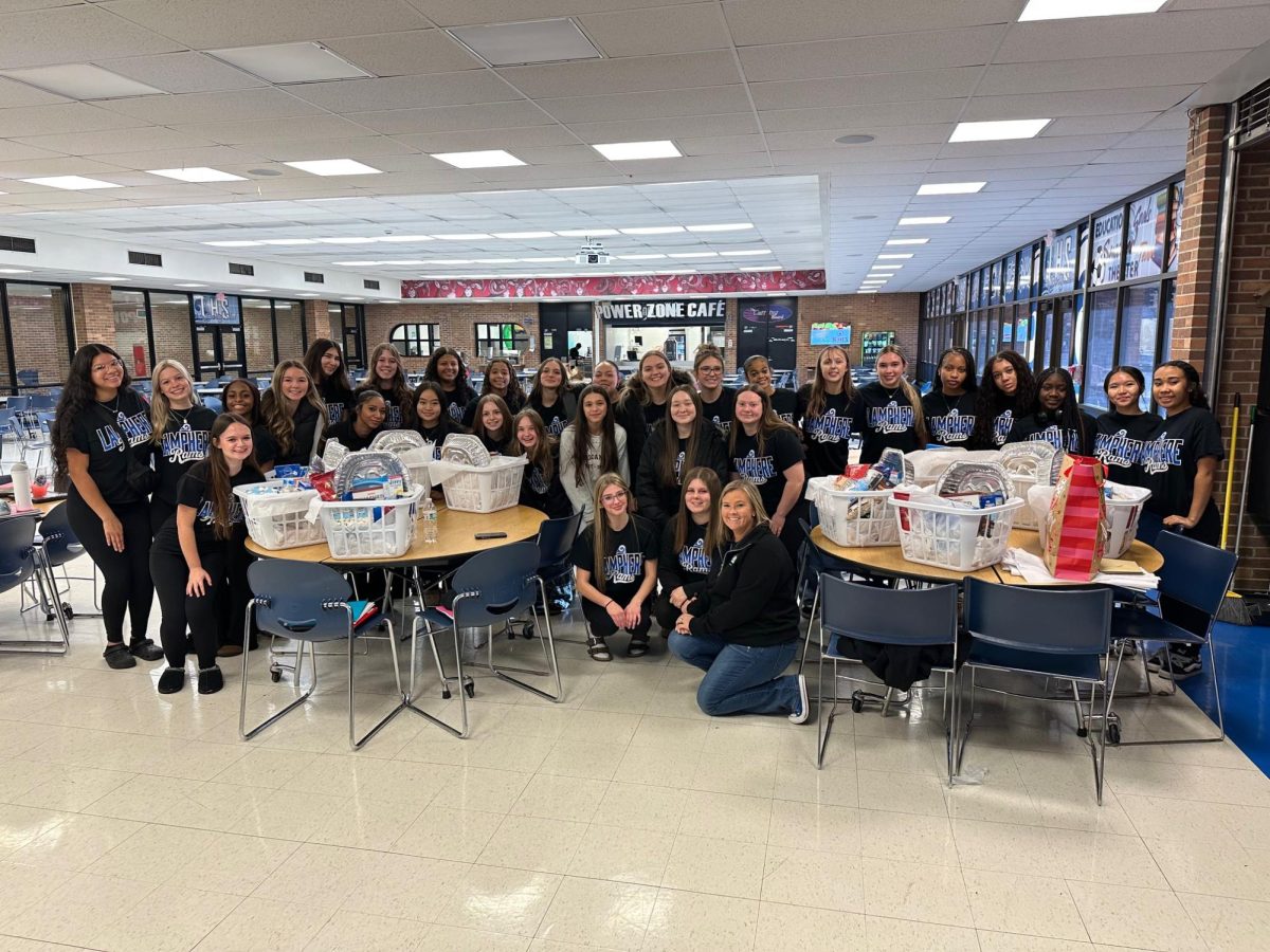 Lamphere cheer team with finished baskets 